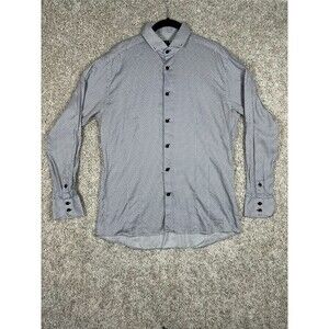 Bogosse Mens Shirt Size 3 White Navy Geometric Print Slim Fit Designer
